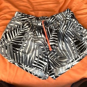 Black and white leaf athletic shorts